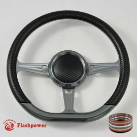 FLASHPOWER 14" Gun Metal Billet Carbon Vinyl Steering Wheel Caprice GM S10 Blazer W/Horn