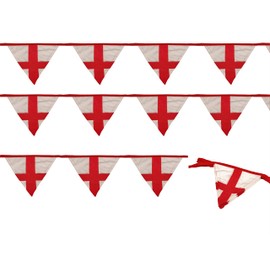 SHATCHI 5 Meter/10 Pennants England St George Cross Flags Triangle Bunting Retro Vintage Style FIFA World Cup Rugby Sports Event English Street Party Decoration, Red,White, one Size