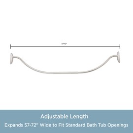 Kenney KN60961 Twist & Fit No Tools Camlock Tension 6" Curved Shower Curtain Rod with Non-Slip, Non-Scratch Ends, 57-72" Adjustable Length, Brushed Nickel, 1" Diameter, Rust Resistant Steel Tube