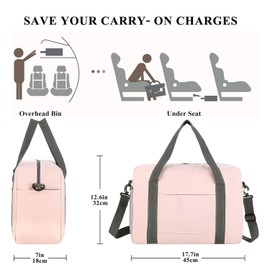 lifwimner Hand Luggage Bag for Aeroplane 45 x 32 x 18 cm Travel Bag Small for Men and Women Weekender Bag Cabin Bag Foldable Hand Luggage Suitcase with Wet Bag, pink, Fashionable