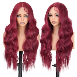 SISICLOUD 99J Burgundy 13x4 Synthetic Lace Front Wig for Women 26 Inch Long Curly Wavy Wig with Baby Hair & Pre-Plucked Wigs Heat Resistant Natural Look for Daily Party Use