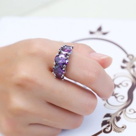 Vsoruln Vintage 925 Sterling Silver Purple Amethyst 5-Stone Women's Ring Promise Zircon CZ Ring Simulated Birthstone Filled Size 6-10 (6)