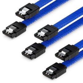 deleyCON 3 x 50 cm SATA 3 Nylon Cable Set Data Cable 6 Gbit/s Connection Cable Motherboard HDD SSD Hard Drive 2 S-ATA Connector Straight Blue