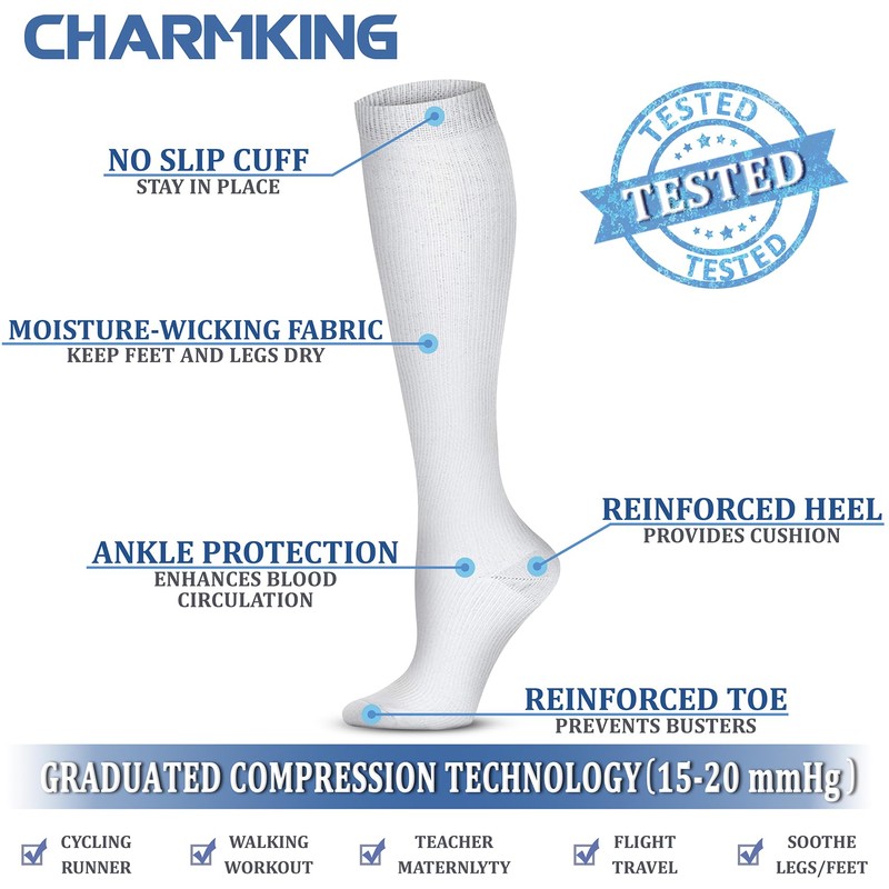 CHARMKING Compression Socks for Women & Men (8 Pairs) 15-20