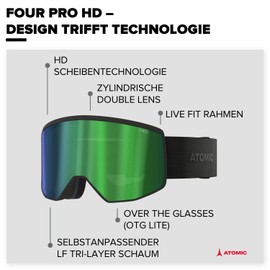 ATOMIC Four Pro HD Ski Goggles - Ski Goggles with Contrasting Colours - High Quality Mirrored Snowboard Goggles - Goggles with Live Fit Frame - Ski Goggles for Glasses Wearers