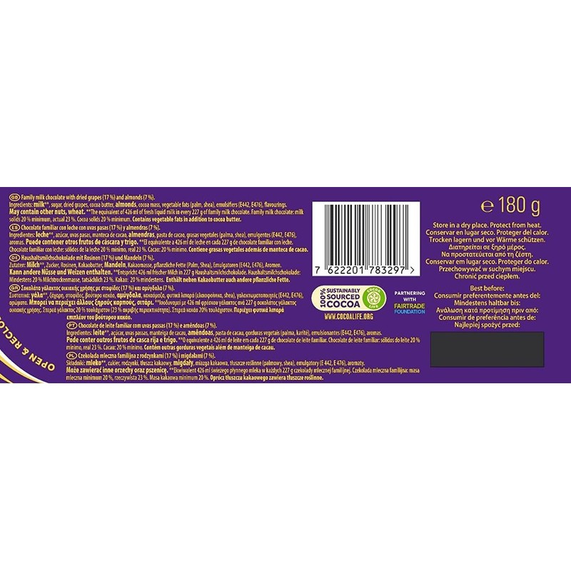 Cadbury Dairy Milk Fruit & Nut 180G