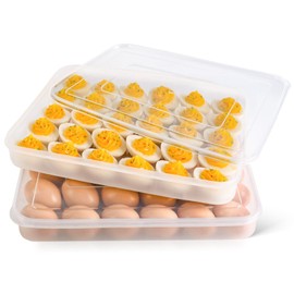 HANSGO Deviled Egg Carrier with Lid,2 Pack Deviled Egg Containers with Lid,Deviled Egg Carrier Tray for 60 Eggs Clear Egg Holder Dispenser for Refrigerator Home Kitchen