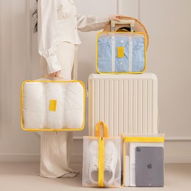 Taoluwin Packing Cubes for Travel, 7Pcs Mesh Panels Travel Luggage Organizers, Luggage Suitcase Organizer Bags with Buckle Closures, Machine Washable Packing Organizers (Yellow)