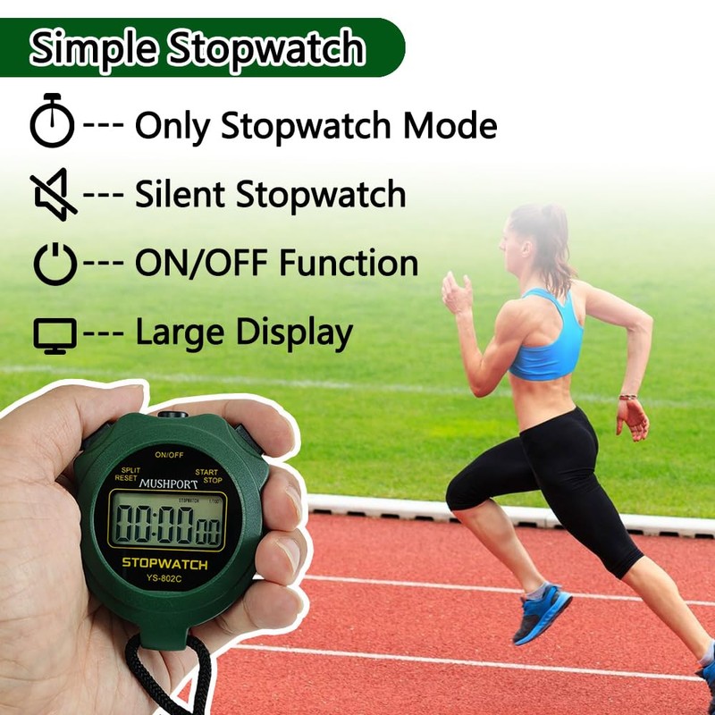 MUSHPORT Stopwatch Timer Only Stopwatch with ON/Off, Silent Stopwatch Simple