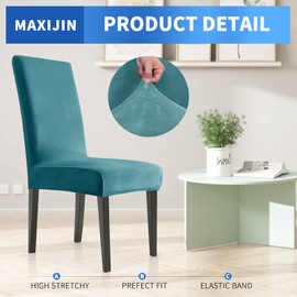 MAXIJIN Stretch Velvet Chair Covers for Dining Chairs Set of 2 Removable Velour Dining Chair Covers Plush Chair Slip Covers for Dining Room,Hotel,Kitchen,Ceremony (Peacock Blue, 2)