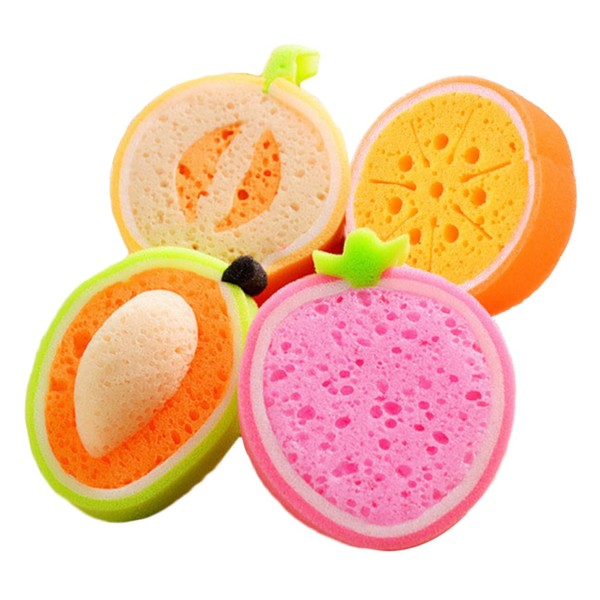 IWOWHERO 4pcs Kids Bath Sponges Fruit-Shaped Bath Tools for Baby