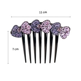 EZ PEACH Rhinestone Hair Comb DE Yaii Wind, Rakuchin, Cantan, Hair Arrangement, Recommended for Beginners, Sparkling & Shiny, Barrette, Crystal, Evening Roll Comb (Heart Shaped, Violet)