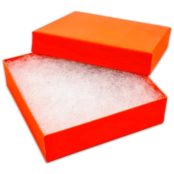 TheDisplayGuys - 25-pack #33 Cotton Filled Neon Kraft Paper Jewelry Box Gift Case - Orange (3 1/2" x 3 1/2" x 1")