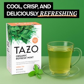TAZO Organic Refresh Mint Herbal Tea Bags with Peppermint and Spearmint, Caffeine Free, 16 Total Tea Sachets