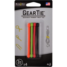 2X Nite Ize GT3-4PK-A1 Gear Tie Reusable 3-Inch Rubber Twist Tie, Assorted Colors