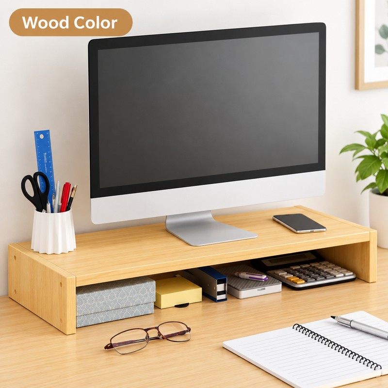 Computer & Laptop Riser Shelf for Desk Storage – Wooden