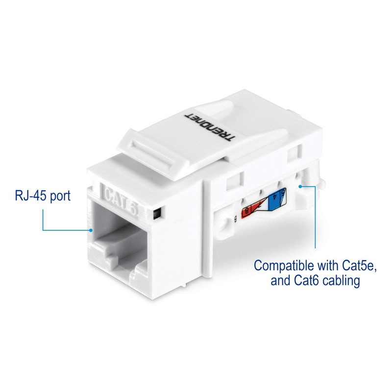 TRENDnet Cat6 Keystone Jack, 25-Pack Bundle, 90° Angle Termination, Compatible