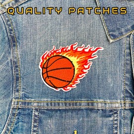 AAVEDGE Fire Basketball Iron On Patches for Clothes, Premium Embroidered Fabric Appliqué, Sports DIY Durable Iron On Patches for Clothing, Jeans, Backpacks, Jackets, Hats, Sportswear & Bags