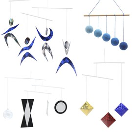 Four Classic Montessori Visual Mobiles: Munari, Octahedron, Gobbi, Dancers - Optional Colors Blue, Green, Pink (4 Mobiles With Blue Gobbi)
