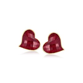 Ross-Simons 25.00 ct. t.w. Ruby Heart Earrings in 18kt Gold Over Sterling