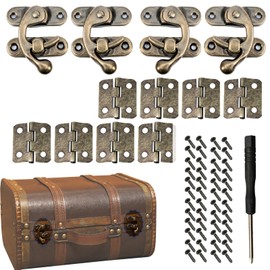 4 Pcs Set Antique Vintage Lock Clasp, Left/Right Latch Hook Hasp, Swing Arm Latch Plated Bronze with Screwdriver, Iron Bronze Turn Button Latch for Jewellery Wooden Boxes Decoration (42 x 36 mm)