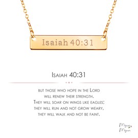MignonandMignon Gold Christian Necklace Bar Necklace Bible Verse Necklace Faith Necklace Sister Necklace Baptism Gift Birthday Gift Mother's Day Gift -4N (Isaiah 40:31)