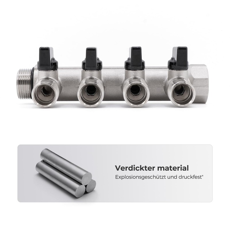 Vancoco Sanitary Brass Splitter 4-Way with Shut-Off Valve 3/4 Inch