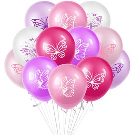 Butterfly Printed Balloons Birthday Decorations, 12 Pieces Colourful Butterfly Latex Balloons for Girls Kids Party, Anniversary