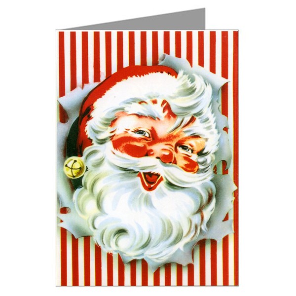 Vintage Santa in Christmas Wrapping with Bells Holiday Note Card Set