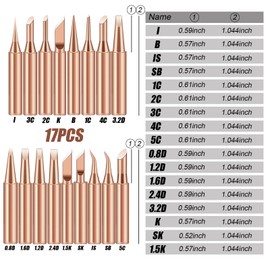 KUBDPQOR 17-Piece Soldering Tips, Pure Copper Soldering Tip Set, 900M-T Soldering Iron, Replacement Soldering Tips, Multifunctional Soldering Iron Tips, Lead-Free Soldering Iron Replacement Head,
