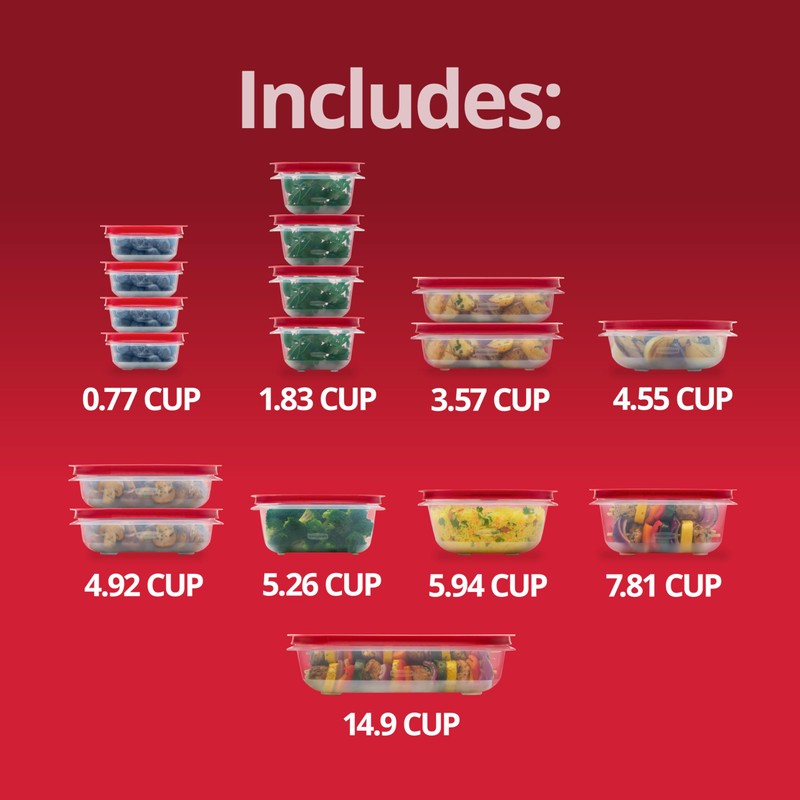 Rubbermaid EasyStore Rectangle, Square, and Round Containers, 34-Piece Set, Food
