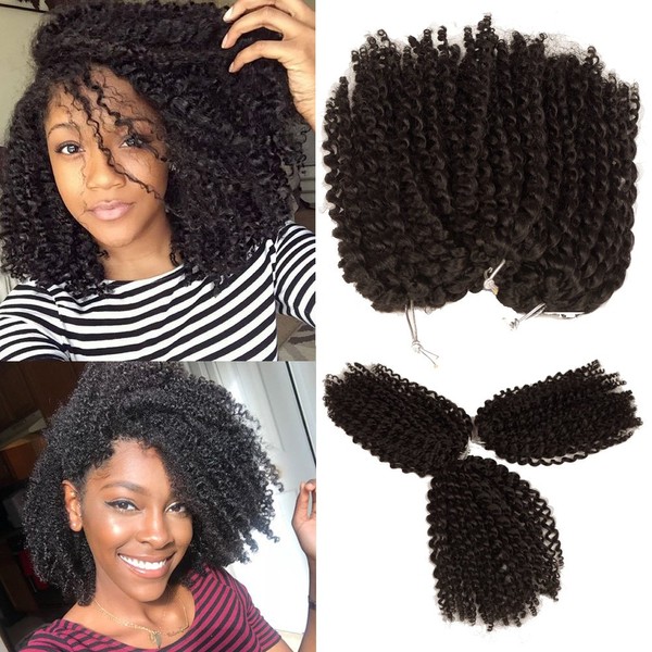 Kinky Curly Crochet Hair 8 Inch 60roots 110gram/pack Short Marlybob Jerry Curl Natural Black Color Afro Kinky Twist Hair Crochet 3pcs Soft Synthetic Crochet Braiding Hair Extention For Black Women(1B)