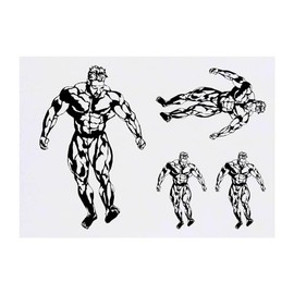 4 x 'Body Builder ' Temporary Tattoos - Water Resistant, Skin-Safe, Non-Toxic Transfers, Mixed Sizes (TO00069254)