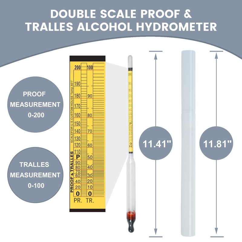 Hydrometer Alcohol 0-200 Proof and Tralle Accurate Alcohol Proof Tester