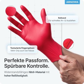 Arnomed Disposable Gloves Red M Nitrile Gloves, Disposable Gloves with Box of 100, Powder-Free, Latex-Free Rubber Gloves, Disposable Gloves in XS, S, M, L and XL