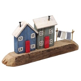 Nautical Rustic Wooden Coastal Village Beach House Ornament - Blue & Teal