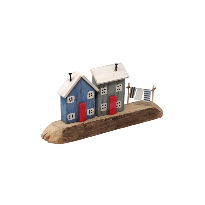Nautical Rustic Wooden Coastal Village Beach House Ornament - Blue