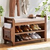 PETKABOO 2 Tier Shoe Bench, Bamboo Shoe Rack Bench, Shoe