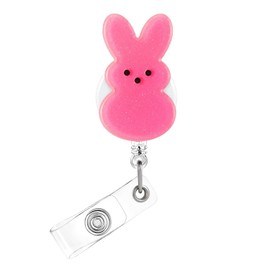 Easter Badge Reel,Cute Pink Rabbit Bunny Acrylic Badge for ID Card Badge,Telescoping Retractable Badge Holder Alligator Clip Accessories for Nurse,Medical Worker,Nursing Student,Teacher