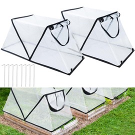 2 Pack Garden Row Accelerator Plants Cover, Foldable Raised Garden Bed Cover with Roll-up Zipper Door Waterproof Small Greenhouse Plant Cage Guard Protector for Vegetable Flower Fruits,33×13×15 in