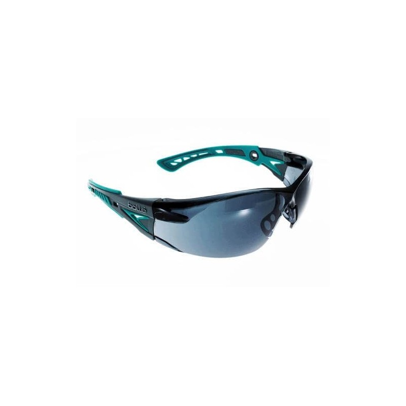 Bolle RUSH+ Small Safety Glasses Grey/Green Temples Smoke Lens -