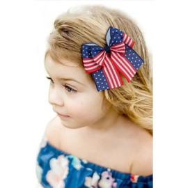 Women Flag Hair Bows, 4th of July Hair Bow Clip Red White Blue Striped Star Hairs Accessories Patriotic hair Bow for Girls 2 Pack ZFJ68 (Navy White)