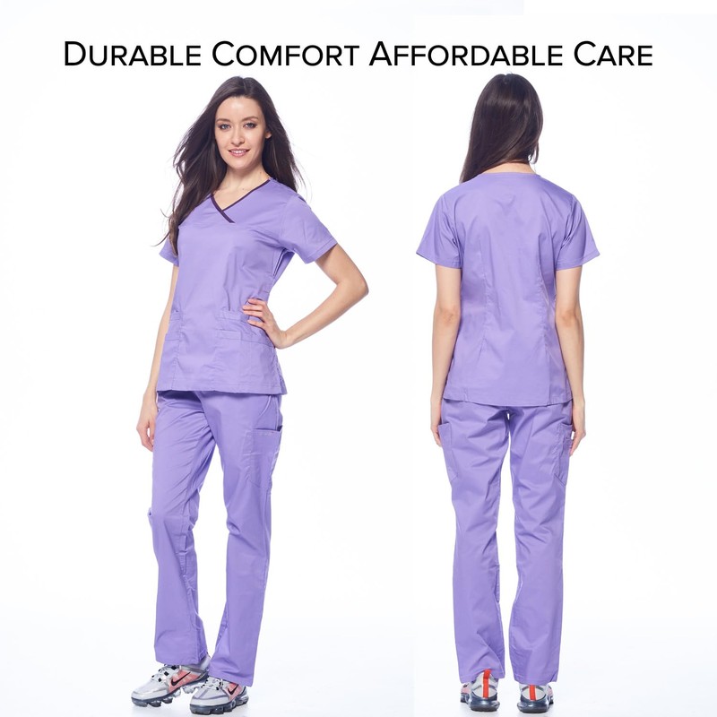 Dagacci Medical Uniform Junior Style Contrast Binding Wrap Set Lavender