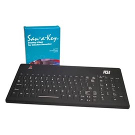Keysource Int'L KSI-1801 SX B KSI Keyboards, San-A-Key Cleaning Technology, Silicone Cover with Integrated Backlighting with Adjustable Intensity, Easy Clean Button, Black, Detachable USB