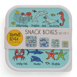 Tyrrell Katz Kids Snack Boxes with Ocean Print - Children's 4 Piece Set - Freezer Safe Square Food Storage Containers