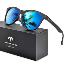 MARSQUEST Polarized Sunglasses, Wellington Type, UV400 UV Protection, Reflective Light, Strong Light, Glare Cut, Drop Prevention, Shock Resistant, For Cycling, Driving, Running, Fishing, Climbing, Trekking, Fashion for Men & Women, bule