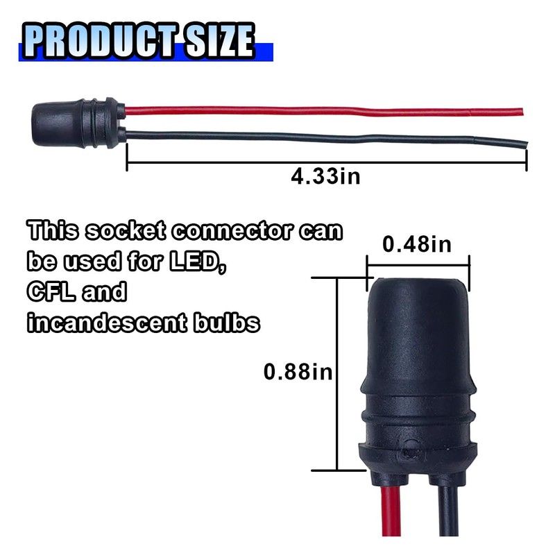 T10 194 Instrument Bulb Socket for Car, Round Mouth Pre-Wired