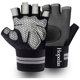 Hopedas Workout Gloves Gym Weight Lifting Gloves with Wrist Wrap Support for Men & Women,Breathable Fingerless Exercise Gloves,for Fitness,Training，Pull ups，Full Palm Protection-Gray