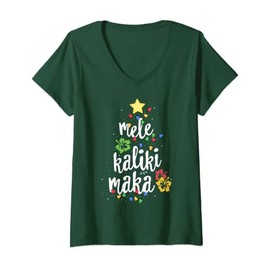Womens Mele Kalikimaka Shirt For Women Hawaiian Hawaii Christmas V-Neck T-Shirt