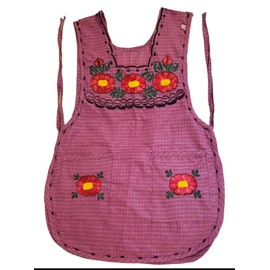 Traditional Mexican Apron for Women with Pockets and Beautiful Flower Embroidery - Mandiles para Mujer Mexicanos Mandil escapulario mandil Artesanal cobbler apron smocks (One Size, Pink)